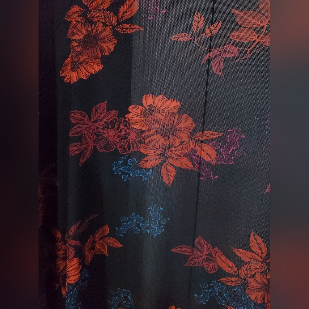 Torrid Curve Full Length Kimono Long Duster 1/2X Black Fall Floral Sheer Chiffon - Picture 8 of 11